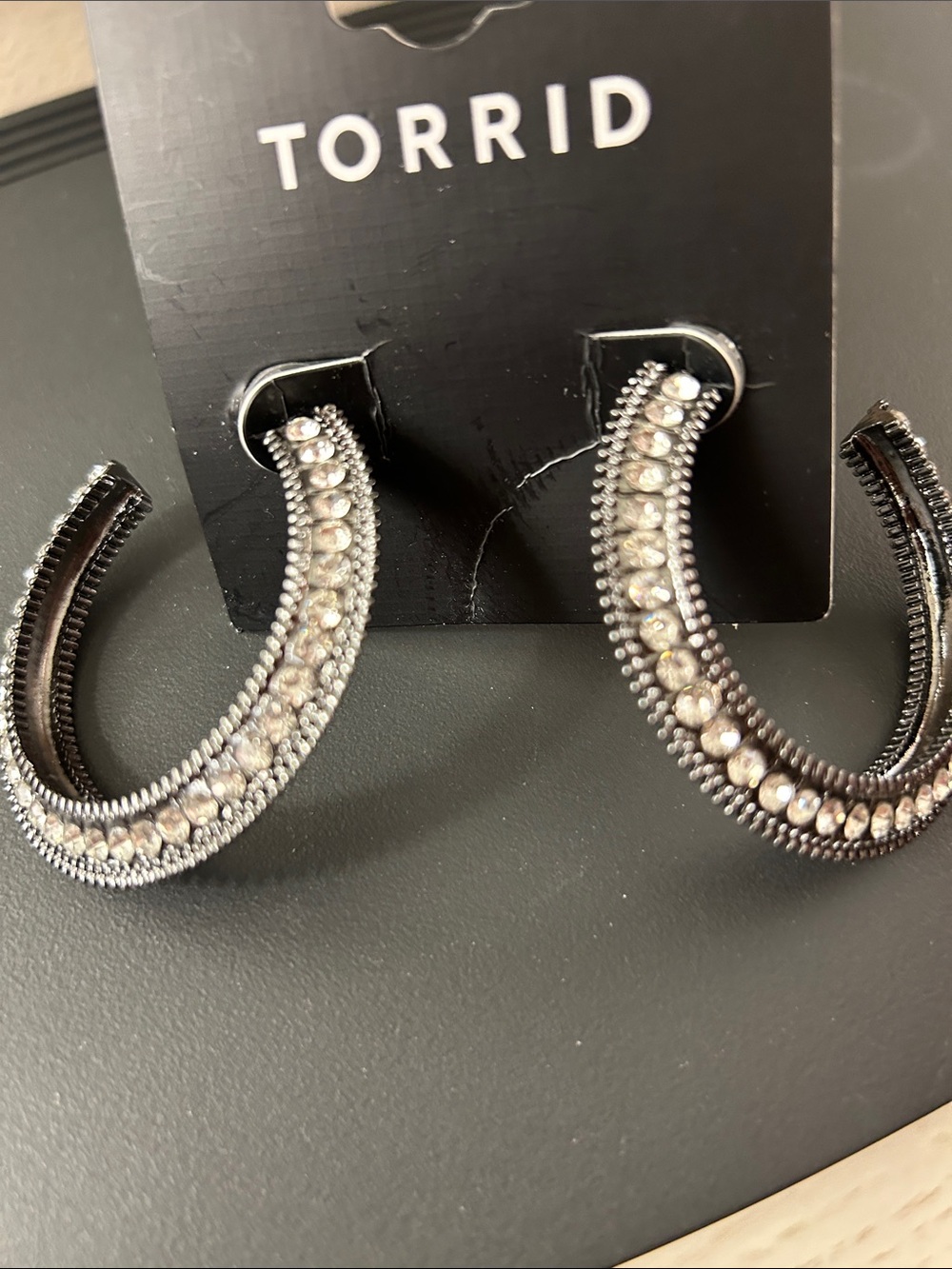 torrid Black Crystal-Embellished Hoop Earrings